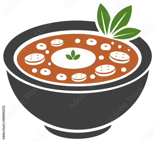 Hearty Stew or Soup in a Bowl with Greens and Slices