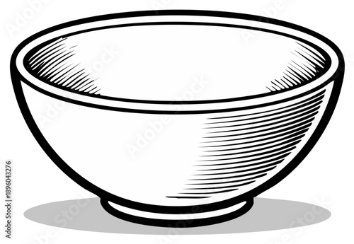 Simple Bowl Illustration with Hatching and Shadow Effect for Culinary or Design Concepts