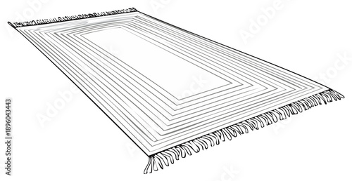 Stylized illustration of a fringed rectangular rug with concentric rectangular patterns.