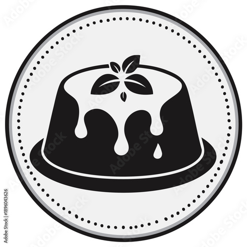 Dessert icon with creamy topping and mint garnish in a decorative circle