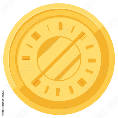 Golden Coin Icon with Prohibition Symbol Cryptocurrency Ban Isolated