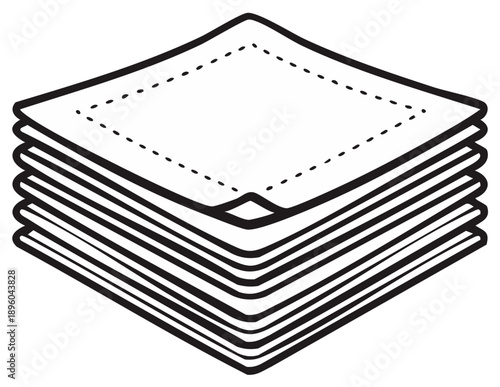 Stack of square napkins outlined for kitchen or table setting in minimal style drawing