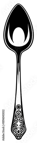 Elegant Antique Silver Spoon with Ornate Handle Detail Fine Dining Cutlery Design