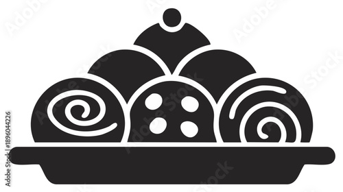 Assorted Sweets Pastries on Platter Black Silhouette Dessert Treat