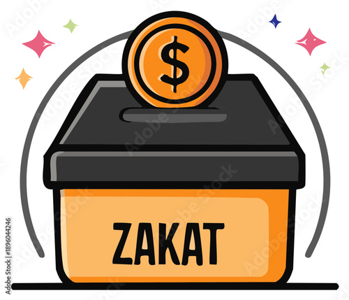 Zakat Donation Box with Golden Coin for Islamic Charity and Welfare