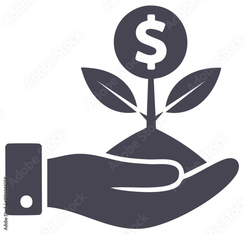 Financial growth and investment concept with hand nurturing a money plant icon