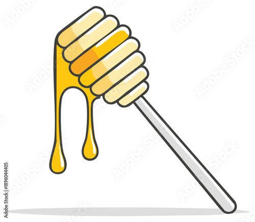 Cartoon illustration of honey dipper dripping honey with modern design.