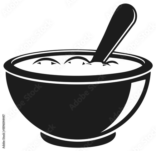Bowl of porridge with spoon. Food illustration. Breakfast meal concept.