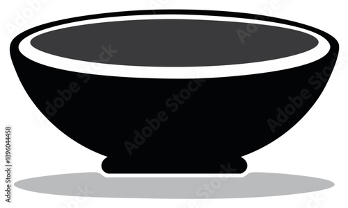 Elegant Black Bowl Illustration Isolated: Classic Empty Serving Dish, Minimalist Kitchenware, Stylish Container
