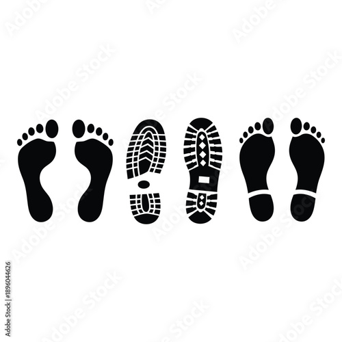 Collection of various shoe and footprints in black