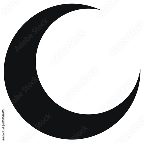 Black crescent moon symbol against a white background clean graphic representation