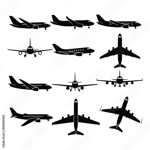 Collection of various airplane silhouettes