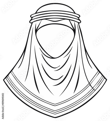 Traditional Arab man headdress keffiyeh and agal vector line art illustration