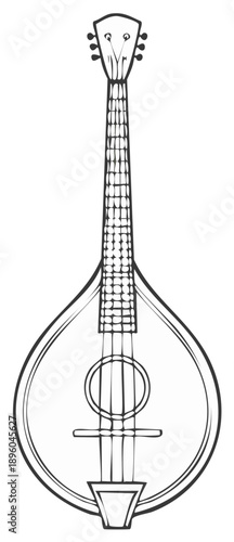 Stringed Musical Instrument Outline Illustration, Decorative Folklore Music Design