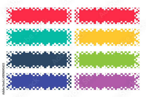 Four colorful pixelated rectangles arranged in a grid pattern