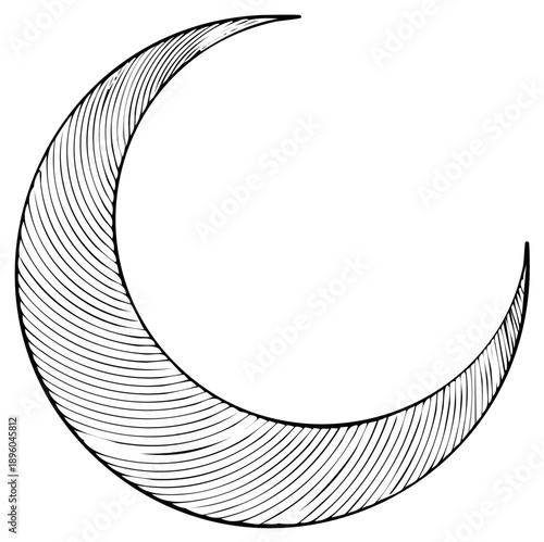 Crescent Moon Illustration with Fine Lines and Texture for Celestial Design