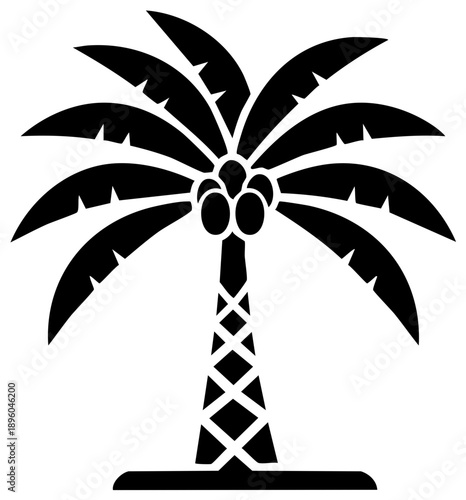 Silhouette of a stylized palm tree with coconuts and fanned fronds creating a tropical graphic