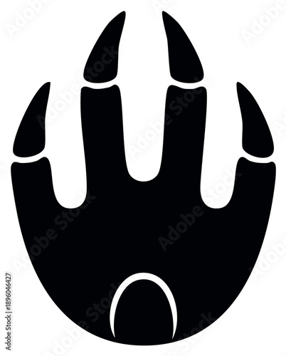 Stylized black silhouette of a powerful animal paw print featuring sharp claws and distinct toes