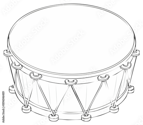 Isolated musical instrument drum illustration with detailed outline