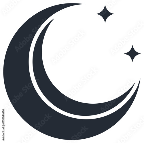 Stylized Crescent Moon with Sparkling Stars Celestial Night Sky Icon