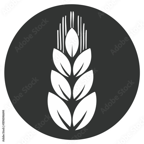 Stylized White Wheat Ear Icon on Dark Grey Circle Background