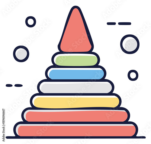 Colorful stacking rings pyramid toy vector icon for childhood development