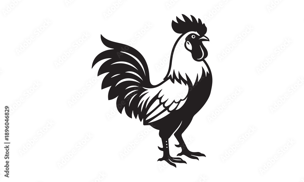 Obraz premium Stylized rooster silhouette, proud farm bird with detailed feathers and comb.