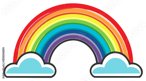 Bright Rainbow with Clouds Arching over a White Sky Backdrop