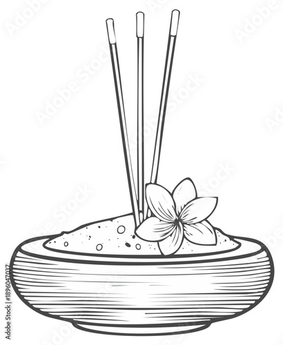 Aromatic Incense Sticks With Flower in Sand Bowl for Relaxation and Meditation