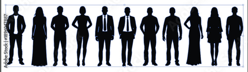 Black silhouette of a young man standing in front, side and back view poses, male character turnaround template isolated on white