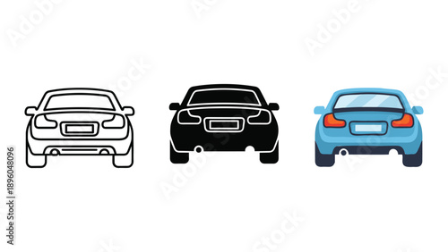 Three cars with different color outlines and fill