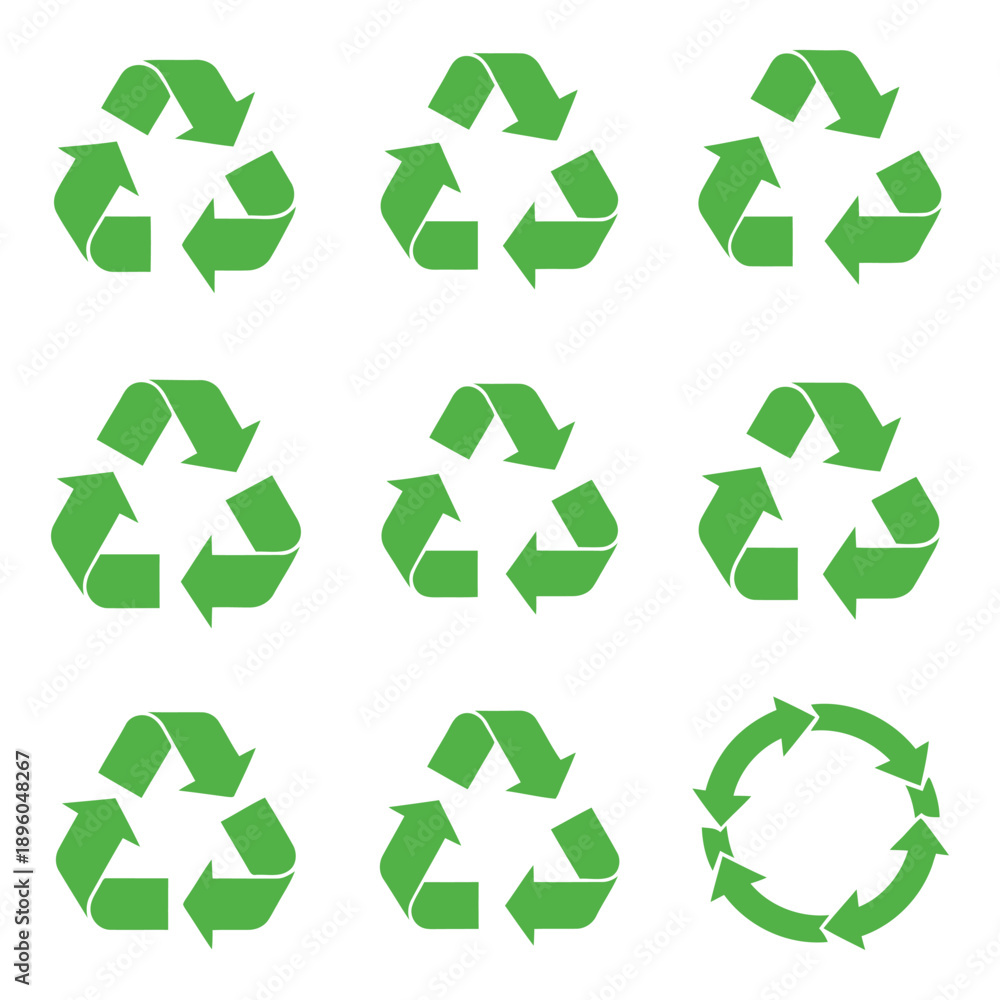 Obraz premium Collection of green recycling symbols on for eco friendly concepts