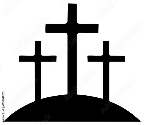 Three crosses on a hill silhouette a Christian symbol of crucifixion and Easter