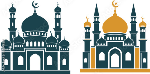 Modern islamic mosque silhouette flat design vector elements