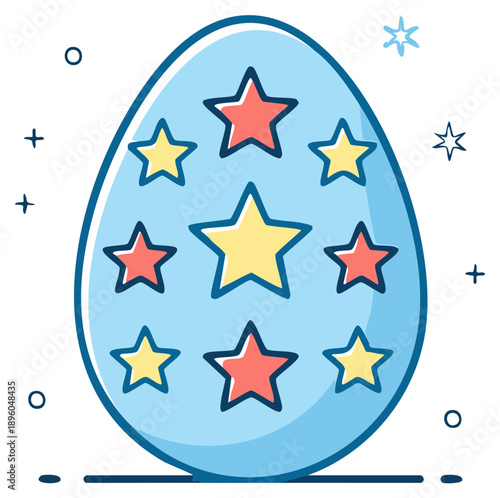 Festive blue Easter egg decorated with colorful stars illustration