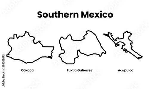 Vector Map of Southern Mexico Minimal Outline Illustration