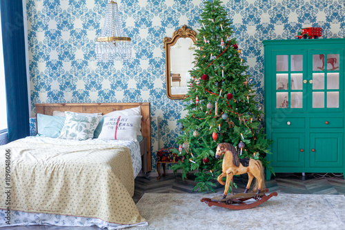 Christmas decor in a studio with lights