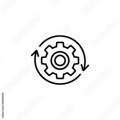 Black and white consulting icon gear with circular arrows business process optimization line vector illustration