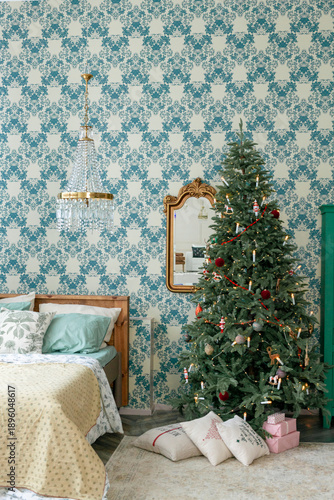 Christmas decor in a studio with lights