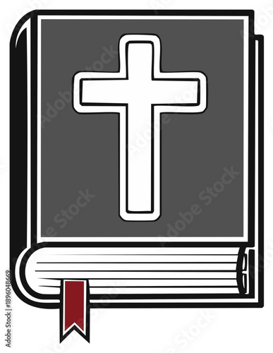 Illustrated book with cross symbol, religious illustration, faith concept.