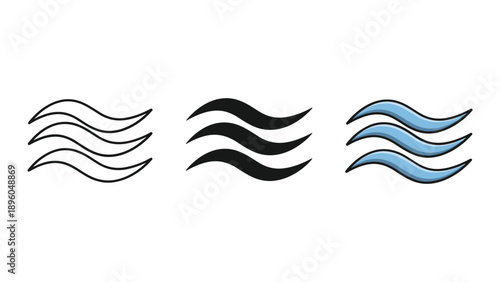 Set of three wavy lines in different colors and styles
