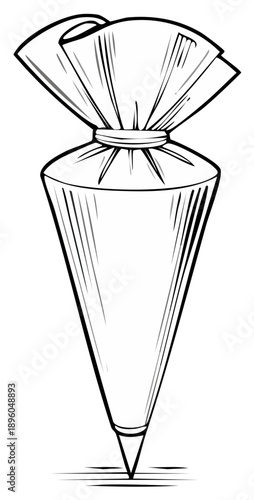 Pastry piping bag for icing and cake decorating black and white line art illustration