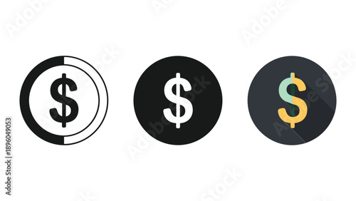 Dollar sign icons set for financial and business use