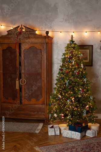 Christmas decor in a studio with lights