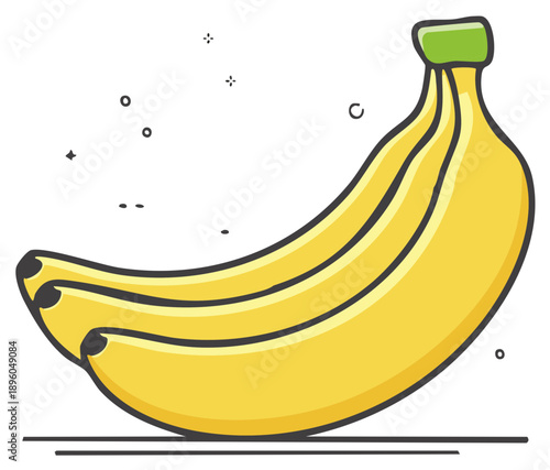 Three vibrant yellow bananas graphic illustration showcasing healthy fruit food snack item
