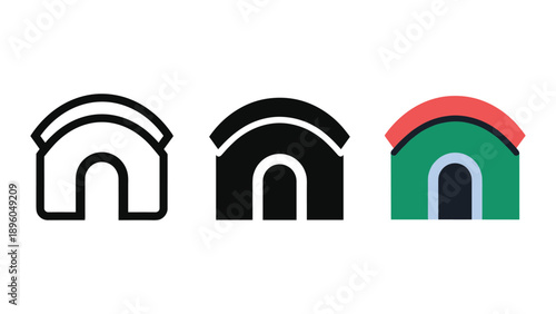 Three simple archway icons in different styles
