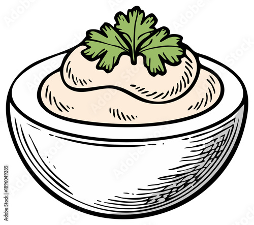 Deviled egg appetizer with creamy yolk filling and parsley garnish vector illustration