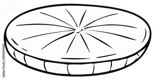 Zafu meditation cushion simple black and white line art drawing. Round floor pillow vector illustration