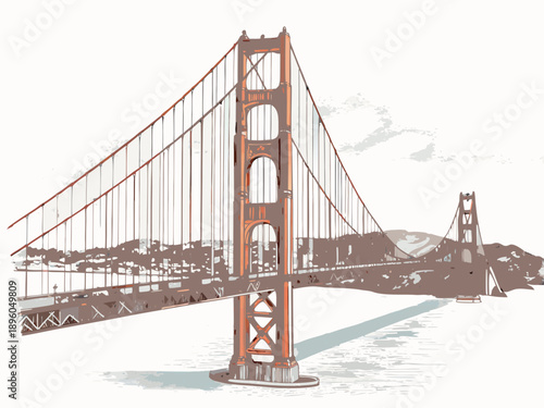 Illustration of the golden gate bridge with a city skyline backdrop
