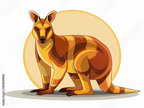 A stylized illustration of a reddish brown wallaby in profile